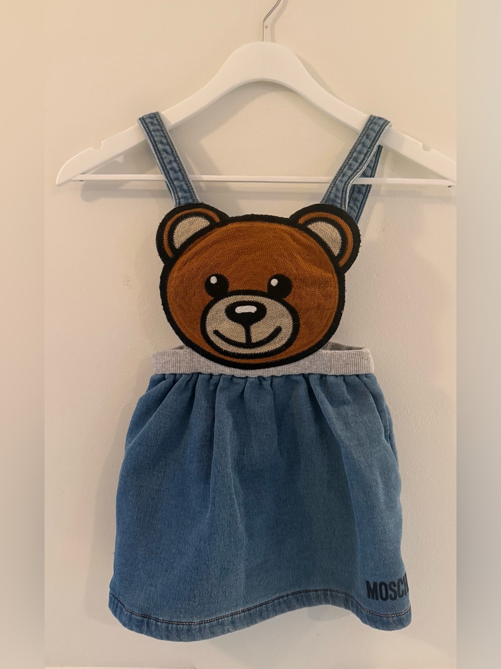 Moschino Baby Teddy Bear Denim Dress Size 3 Years 98 cm Knit Bodice Cute